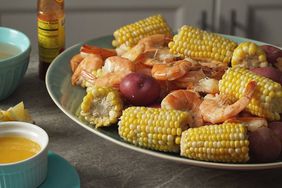 one-pot shrimp boil recipe on a platter