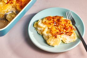 Dauphinoise Potatoes - sliced on a plate