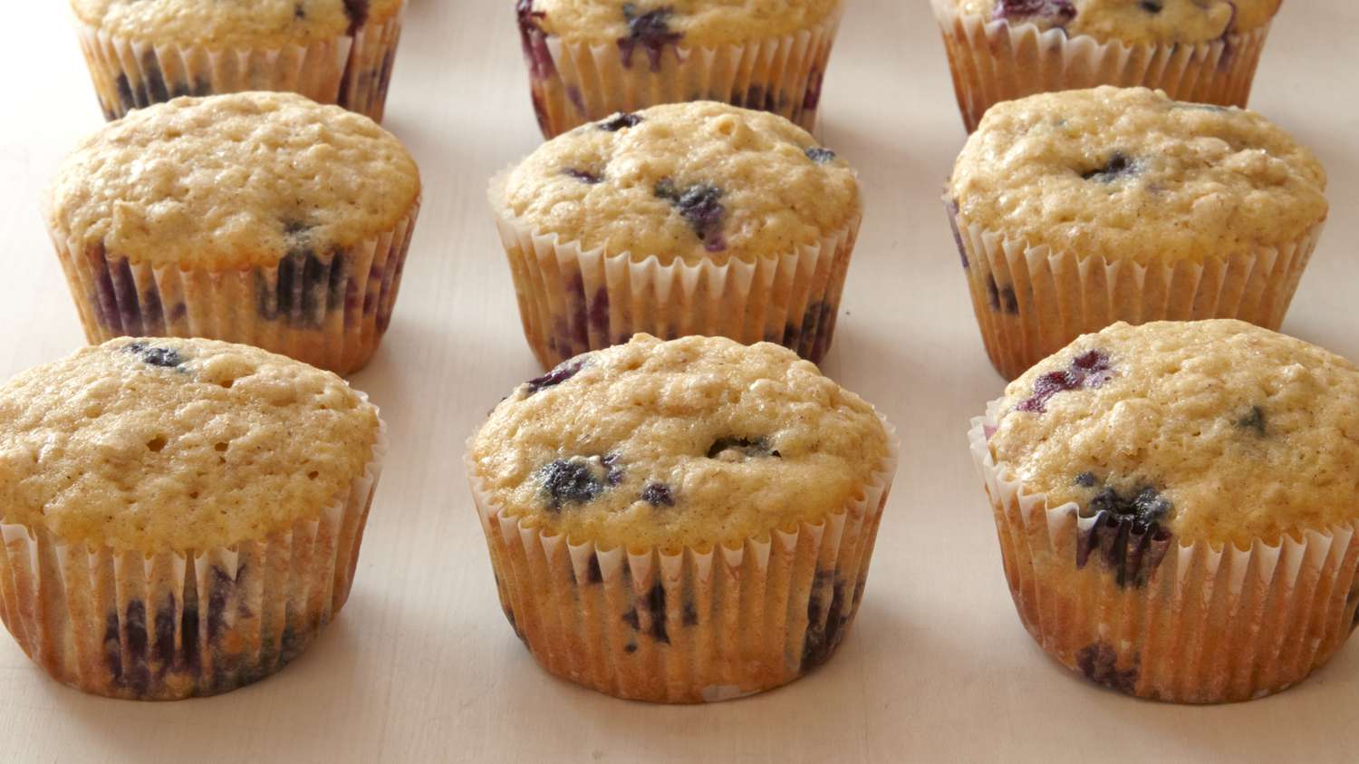 blueberry oatmeal muffins on a counter