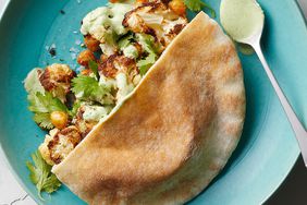 Cauliflower-and-Chickpea Pitas with Creamy Yogurt Sauce 