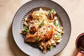 creamy chicken and mushrooms with egg noodles