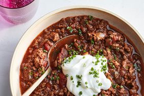 easy beef chili with sour cream in bowl