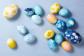 Dyed Easter eggs with flora and fauna prints