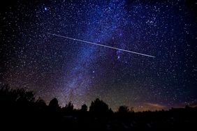 Meteor shower in night sky, Colorado USA