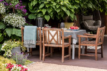 Outdoor table set up for dinner