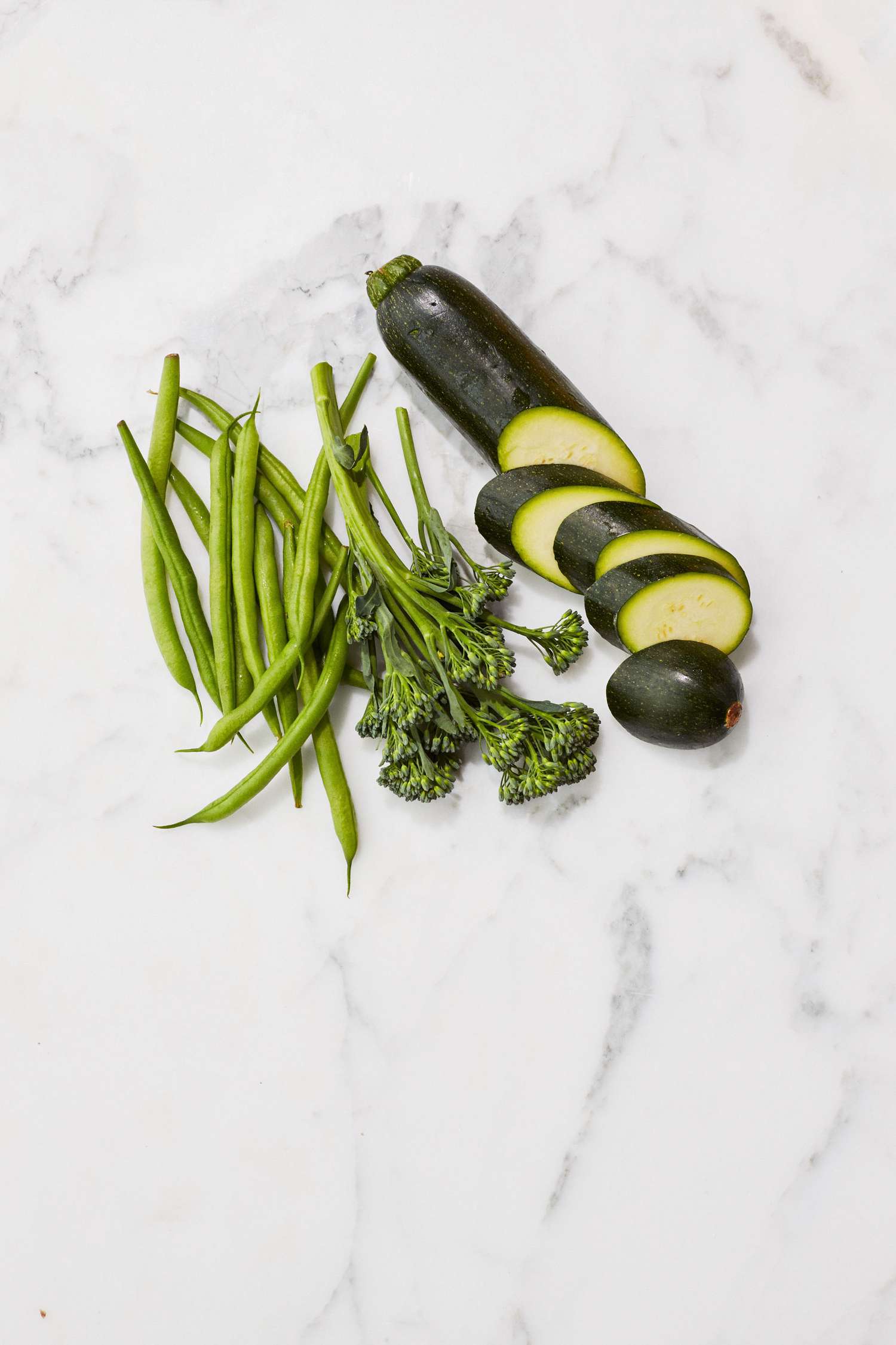 fresh green beans broccoli and sliced zucchini for soup