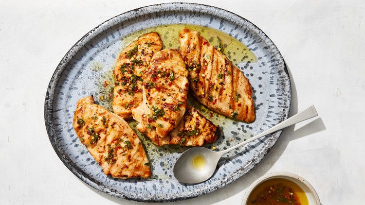 Grilled Chicken Breasts with Lemon-Thyme Sauce