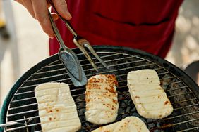 Halloumi cheese on barbecue grill