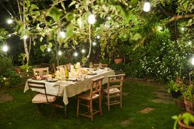 Outdoor table under lights in garden