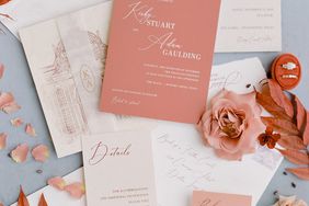 coral and orange and cream wedding invitation suite