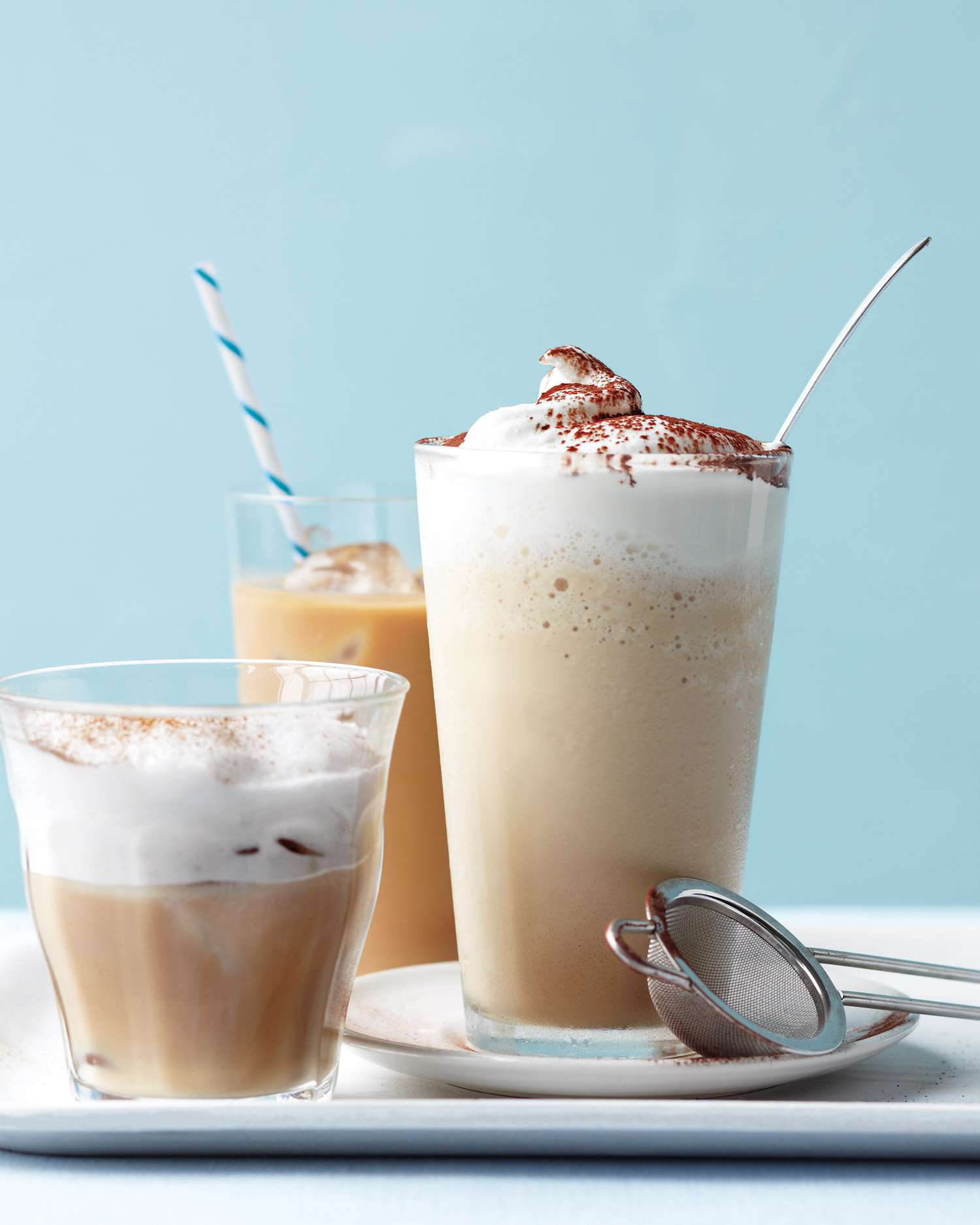 Iced coffee, iced cappucino, and coffee frappe