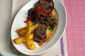 Pan-Fried Shell Steak on a white plate