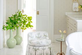 Bathroom with vases and plants in the corner