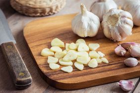 Garlic on cutting board