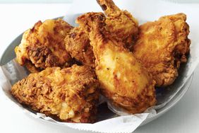 bowl of fried chicken on a white linen