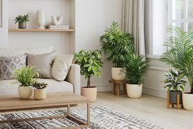 Living room with neutral potted plants