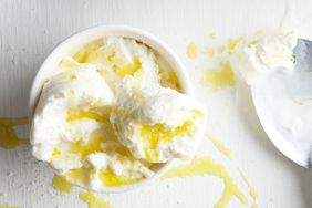 Vanilla ice cream with olive oil drizzle