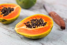 Papaya sliced open