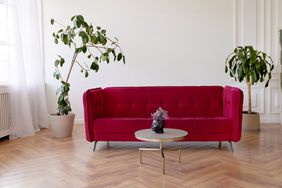 Red couch in living room