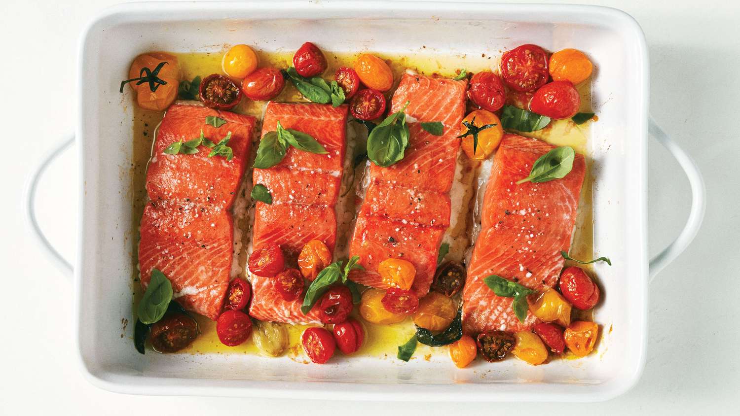 slow baked salmon filets with cherry tomatoes