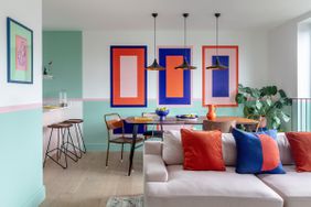 colorful living room dopamine decor