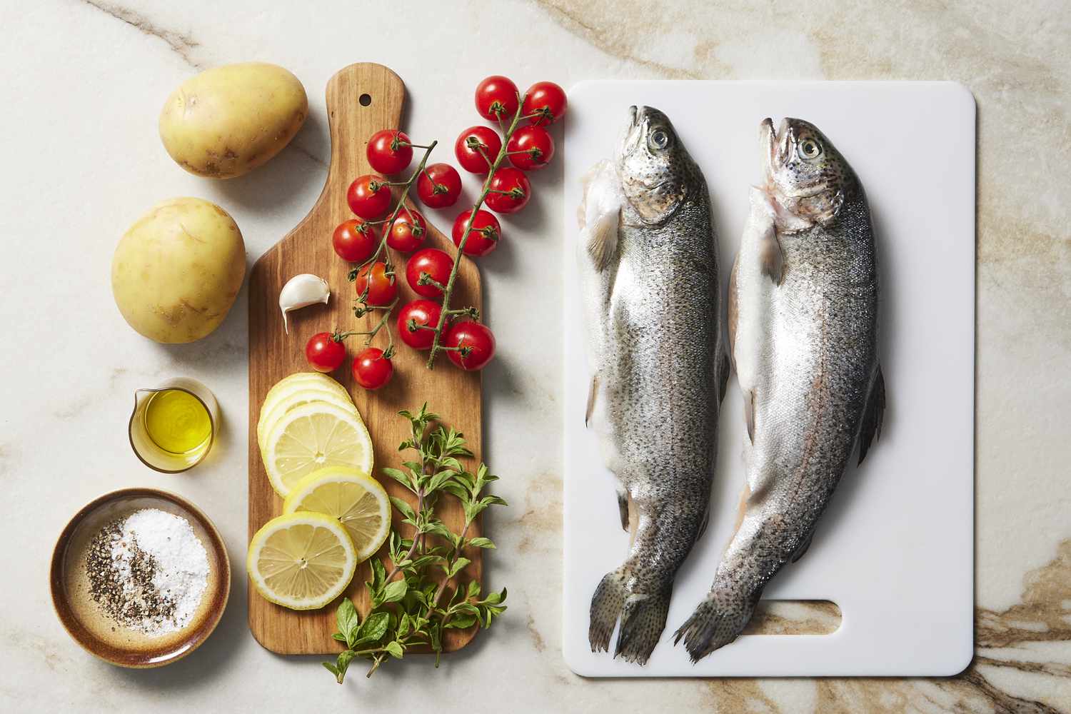 Ingredients for whole baked trout