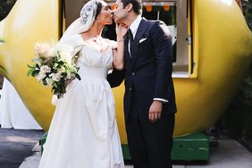 pia davide wedding couple in front of lemon car