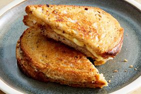 close up plated grilled cheese