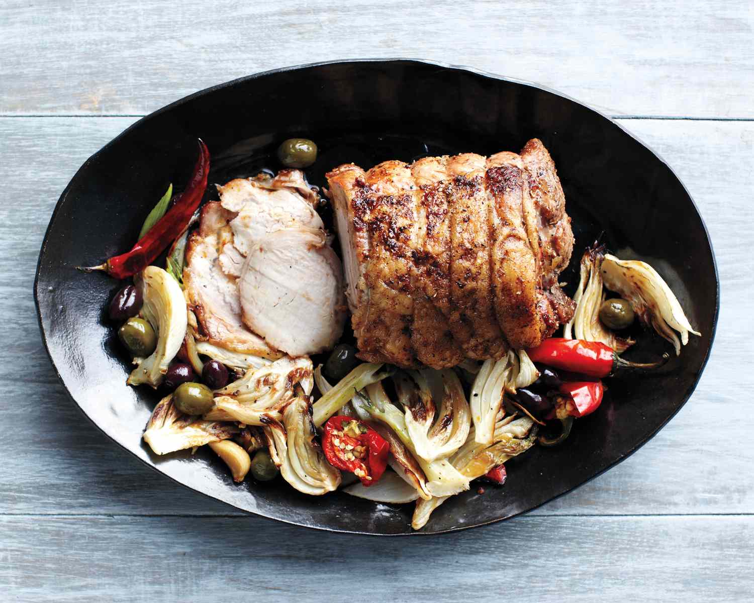 roast pork with fennel chile olives