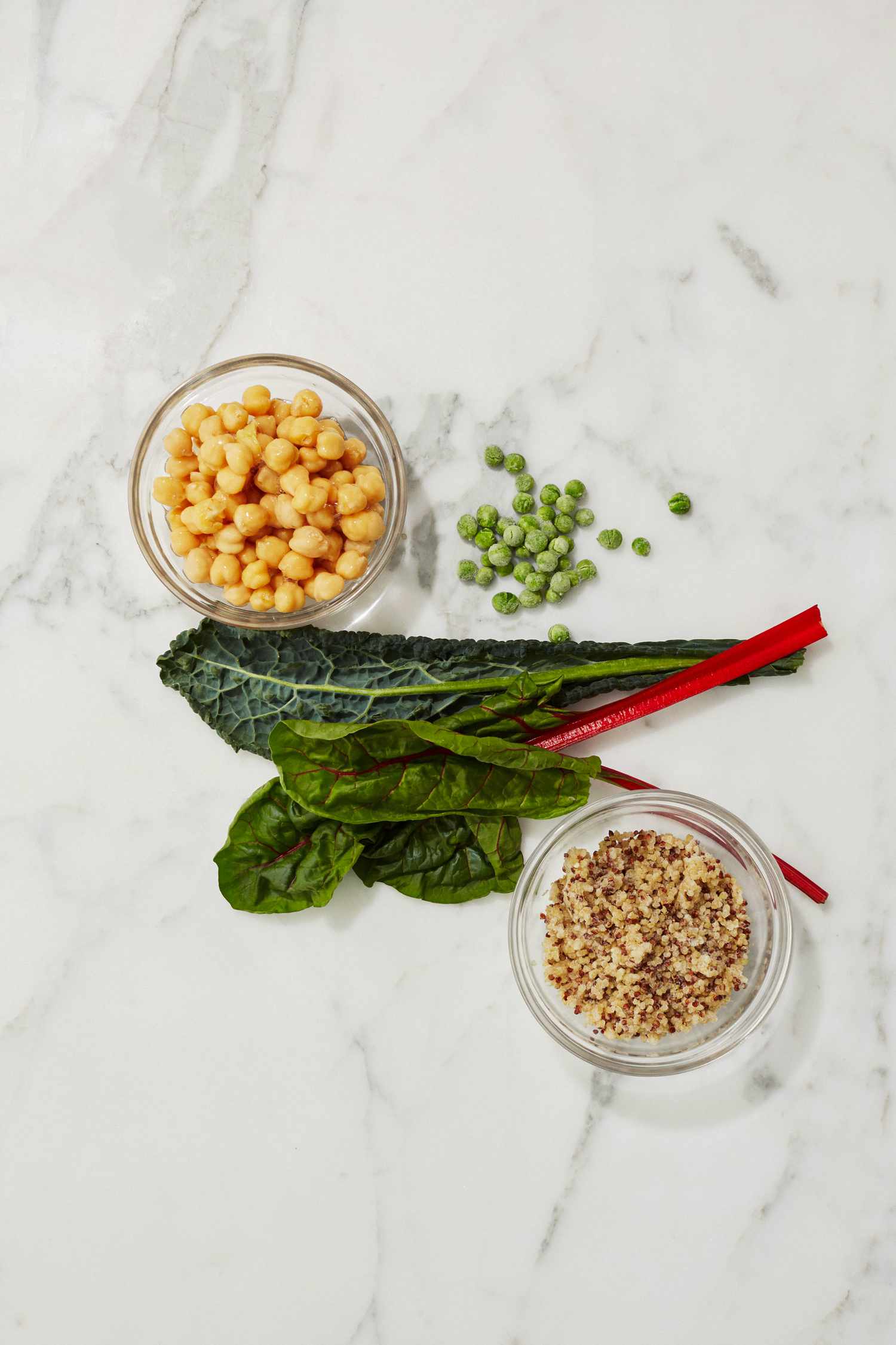 rice peas chickpeas and leafy greens for soup