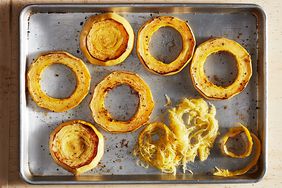 roasted spaghetti squash rings on pan