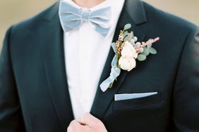 something blue gray blue bowtie pocket square and ribbon