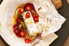 spanish cod with chorizo and fennel recipe plate