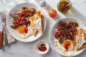 steak and eggs served with toast