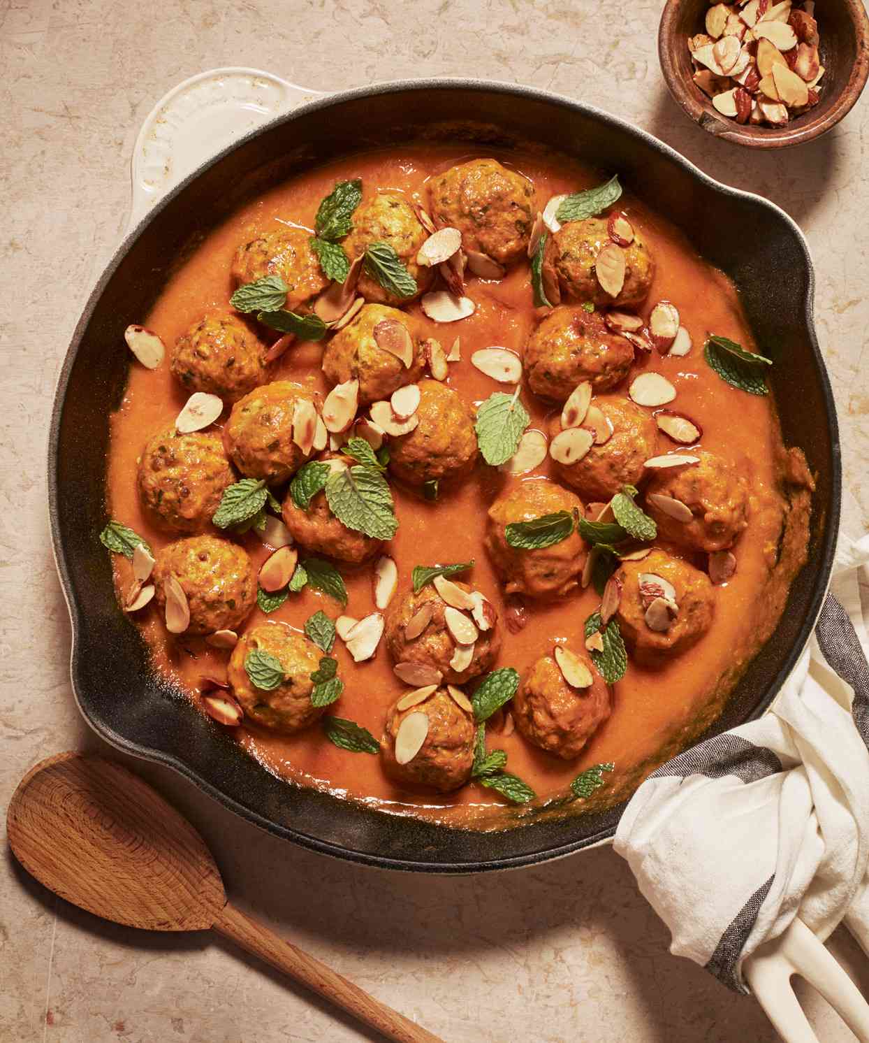 Turkey Meatballs in Apricot Sauce with Mint and Almonds recipe